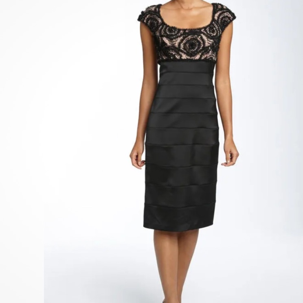 Tadashi Shoji Rosette bodice sheath black size 6 mini dress